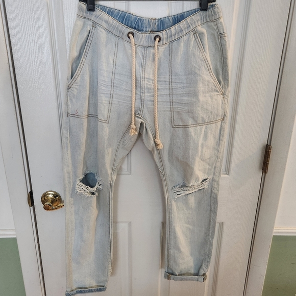 One Teaspoon Denim - OneTeaspoon Boyfriend Jeans Women's S Shabbies Drawstring Ripped Cropped Montana